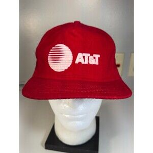 Vintage AT&T Corduroy Snapback Hat Red Retro Cap Adjustable USA